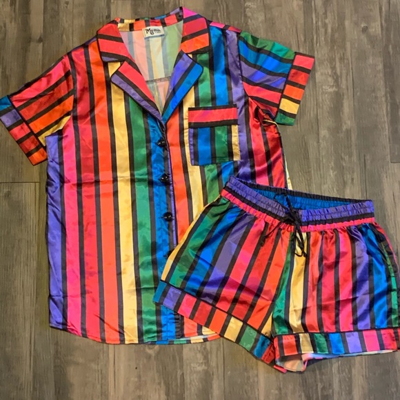 Show Me Your MuMu Other - SMYM Rainbow Striped Satin Pj Set